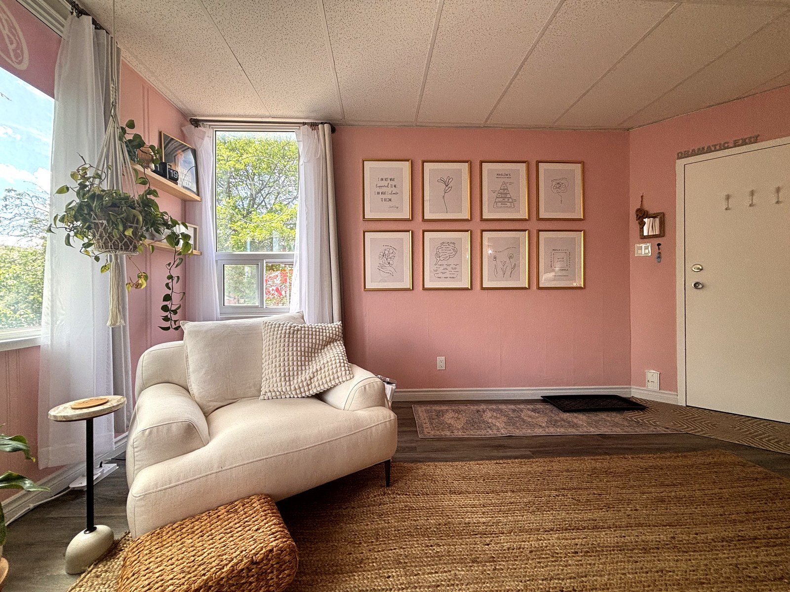 Ontario Therapy office — gallery wall, paintings and natural light